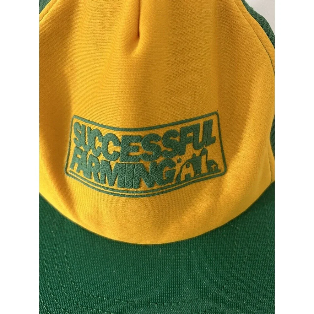 Vintage Successful Farming Yellow with Green Mesh Snapback Hat Cap USA Made READ